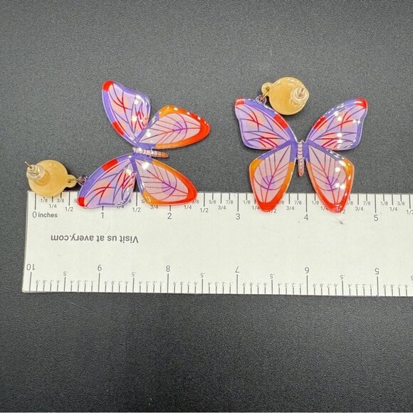 Colorful Orange and Purple Acrylic Butterfly Earrings - Pierced - Picture 6 of 6